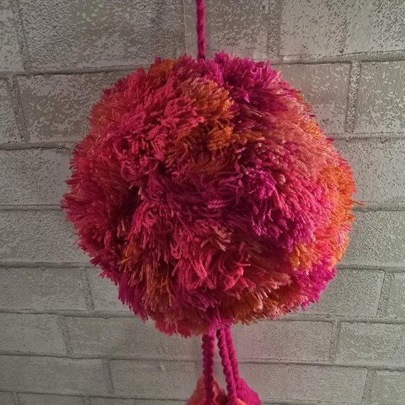 Natural Life Large Hanging Pompom Magenta Pink & Orange Colors - Picture 4 of 6